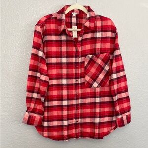 aerie Red & Pink Plaid Button-Down Shirt NWT